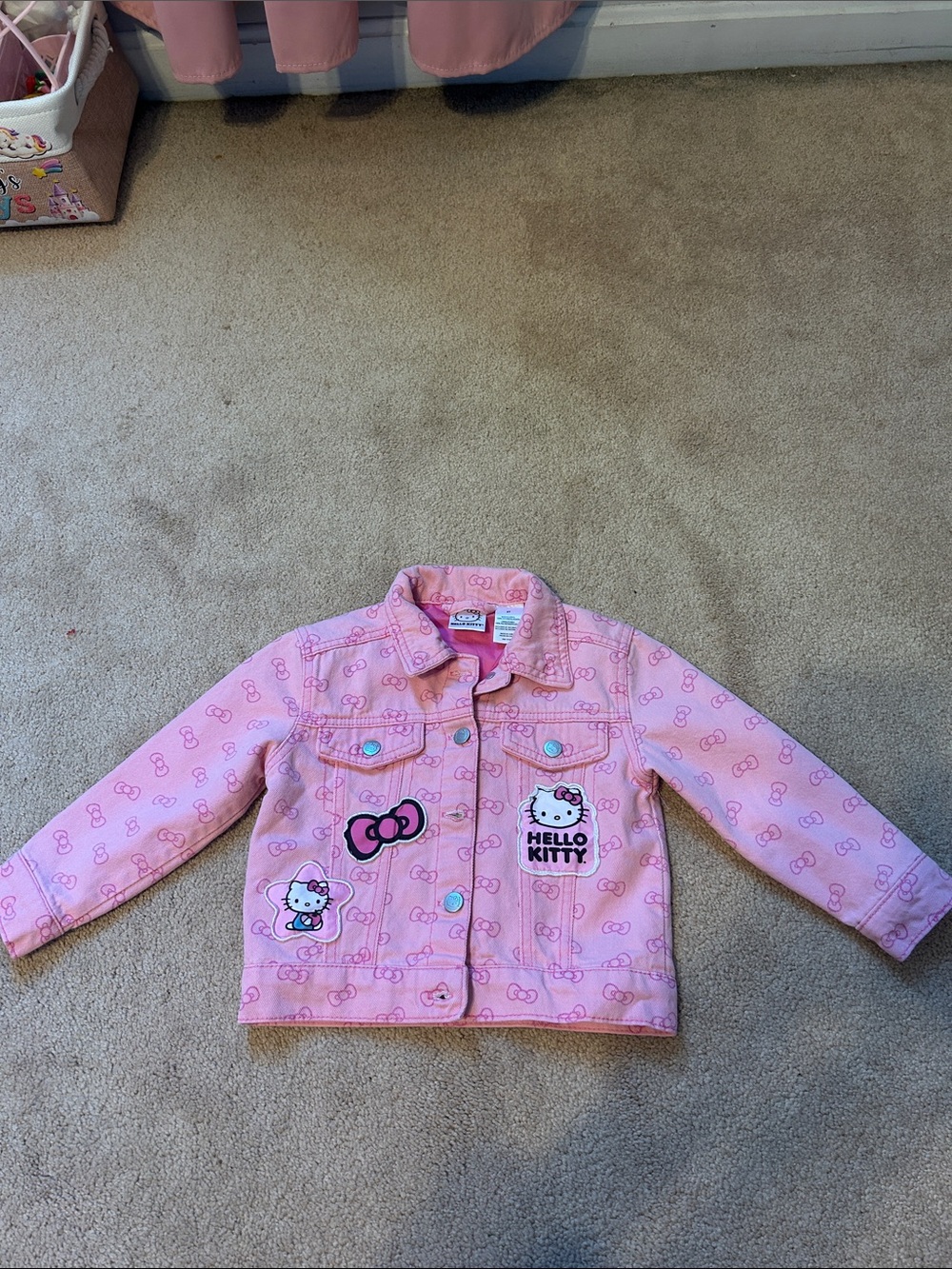 Hello Kitty Light Pink Denim Jacket with Character Patches- Never Worn, No Tags